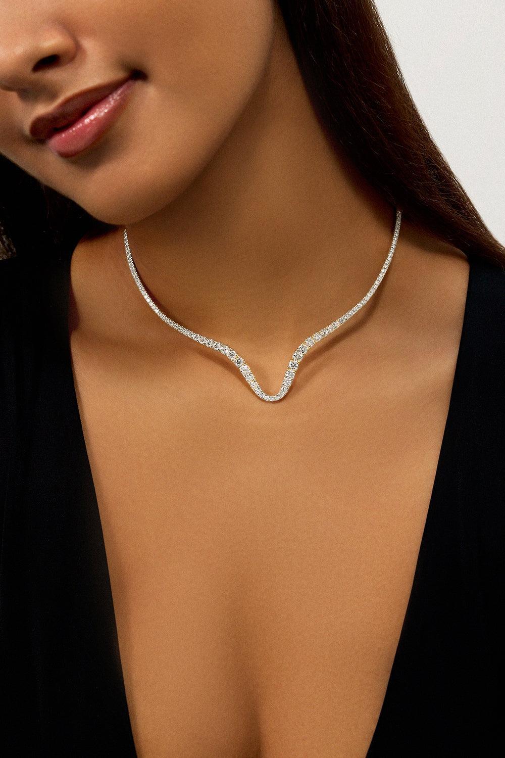 Clara Curved Diamond Collar Necklace - Yellow Gold-YELLOW GOLD-15-JEWELRYFINE JEWELNECKLACE O-MELISSA KAYE