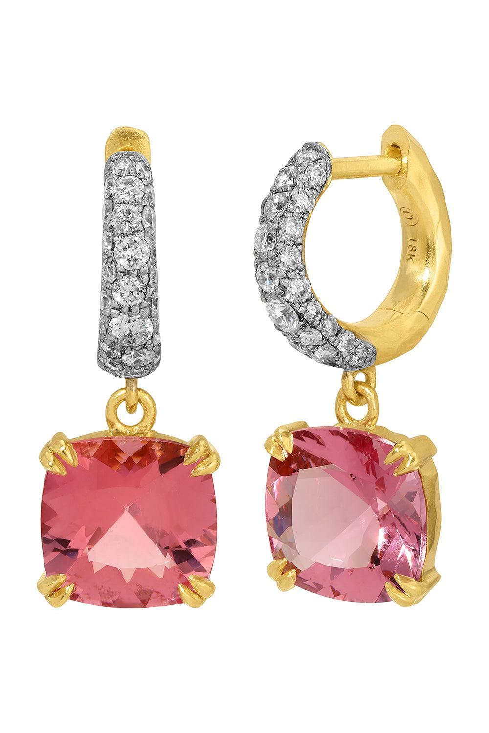 Morganite Diamond Cobblestone Micro Hoop Earrings-YELLOW GOLD-JEWELRYFINE JEWELEARRING-OCTAVIA ELIZABETH