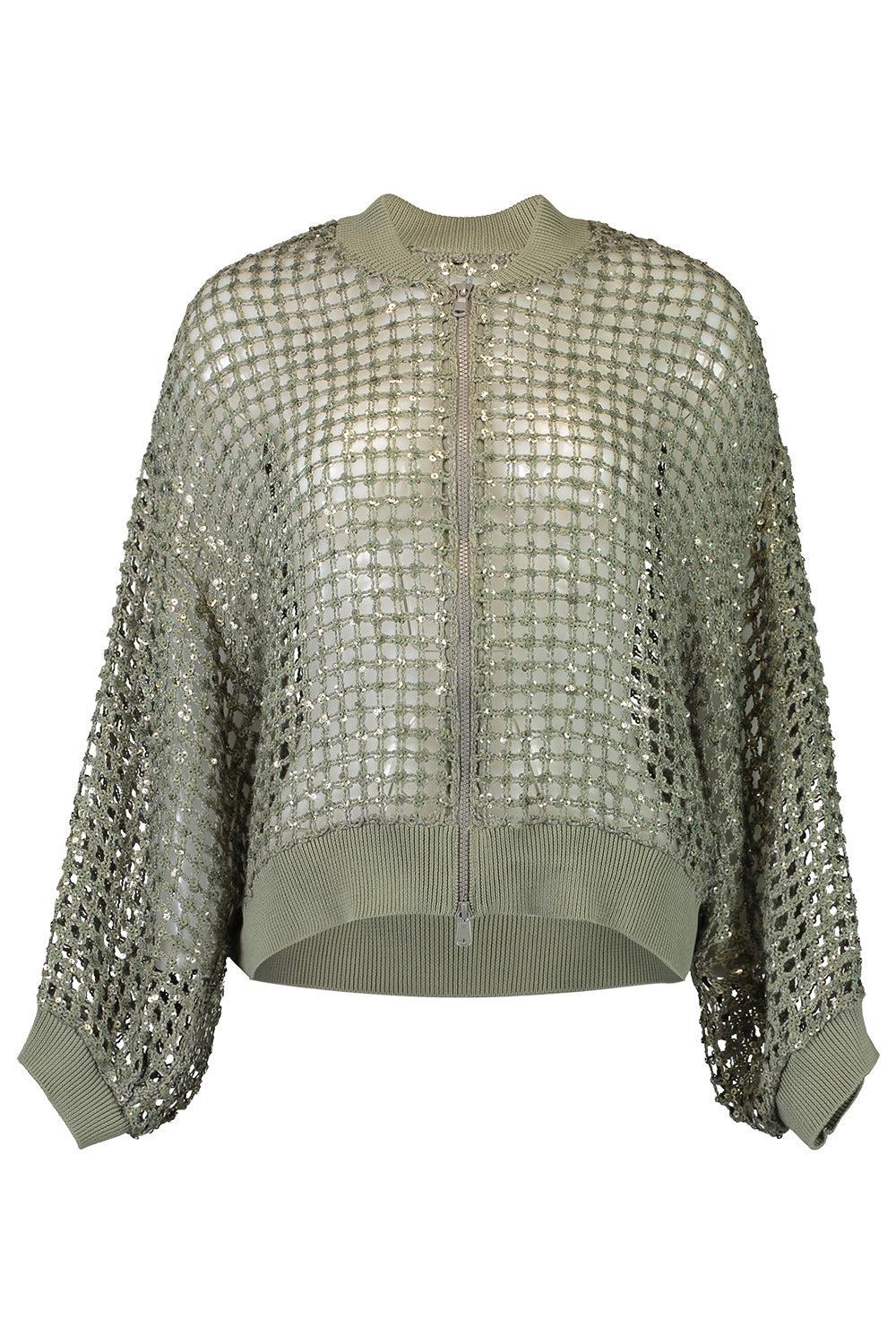 Dazzling Net Embroidered Cardigan-GREEN-XS-CLOTHINGTOPSWEATER-BRUNELLO CUCINELLI