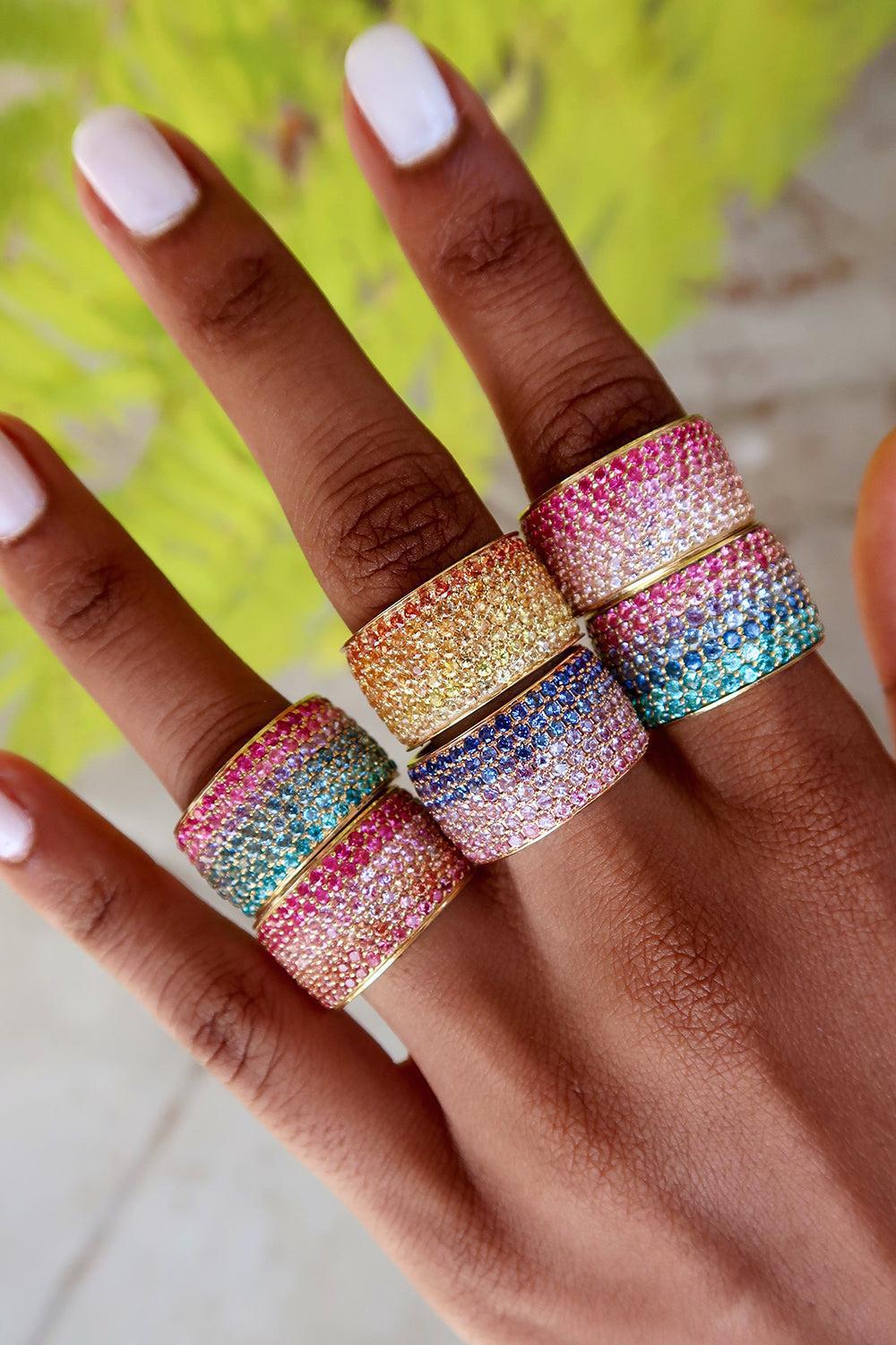 Ombre Sapphire Cigar Ring-ROSE GOLD-7-JEWELRYFINE JEWELRING-EMILY P WHEELER