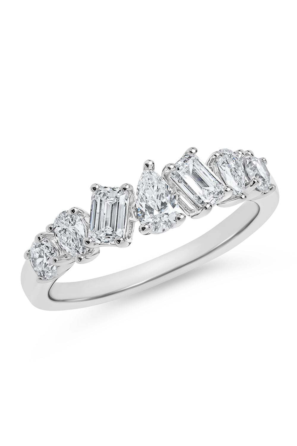 Mixed Cut Diamond Row Ring-WHITE GOLD-6-JEWELRYFINE JEWELRING-ARZANO