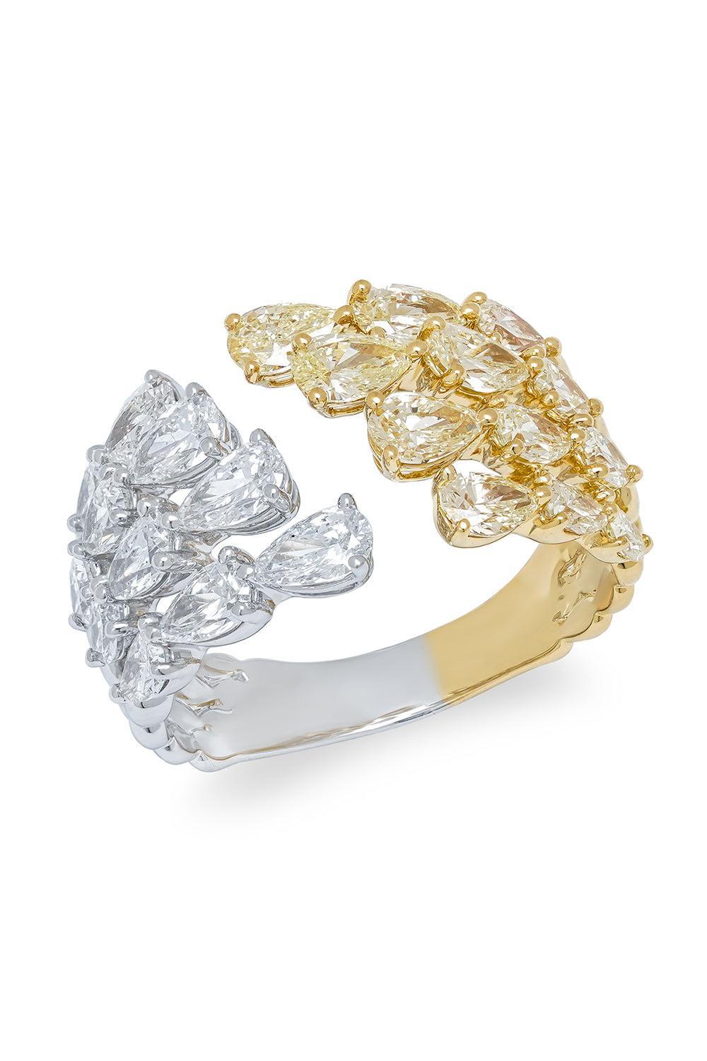 Diamond Four Row Teardrop Ring-YELLOW GOLD-7-JEWELRYFINE JEWELRING-ARZANO