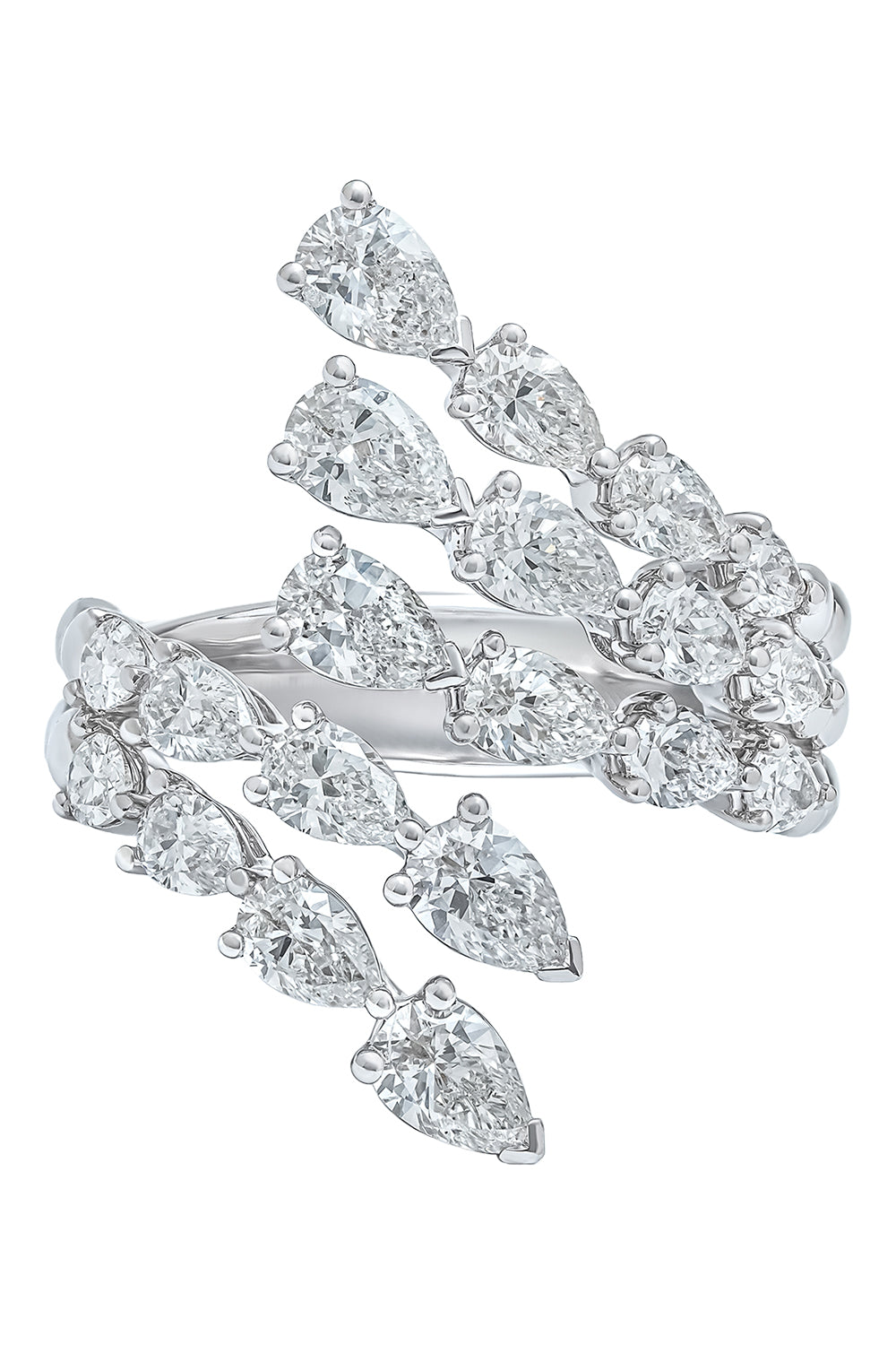 Diamond Pear Four Row Bypass Ring