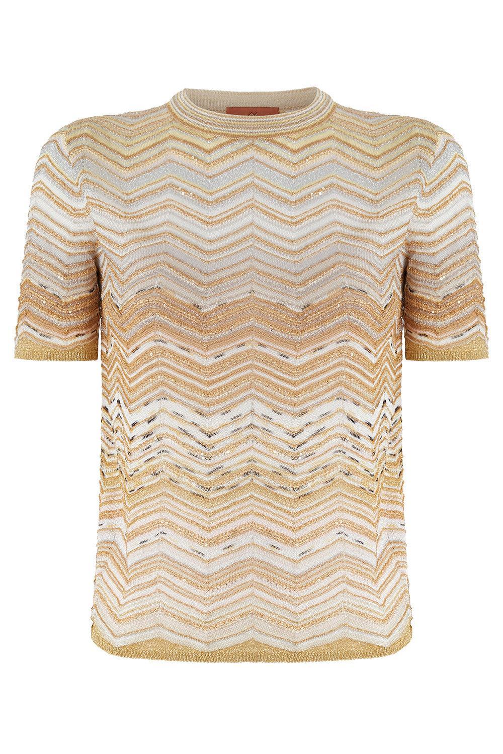 Short Sleeve Crew Neck Top - Gold-MULTI-38-CLOTHINGTOPKNITS-MISSONI