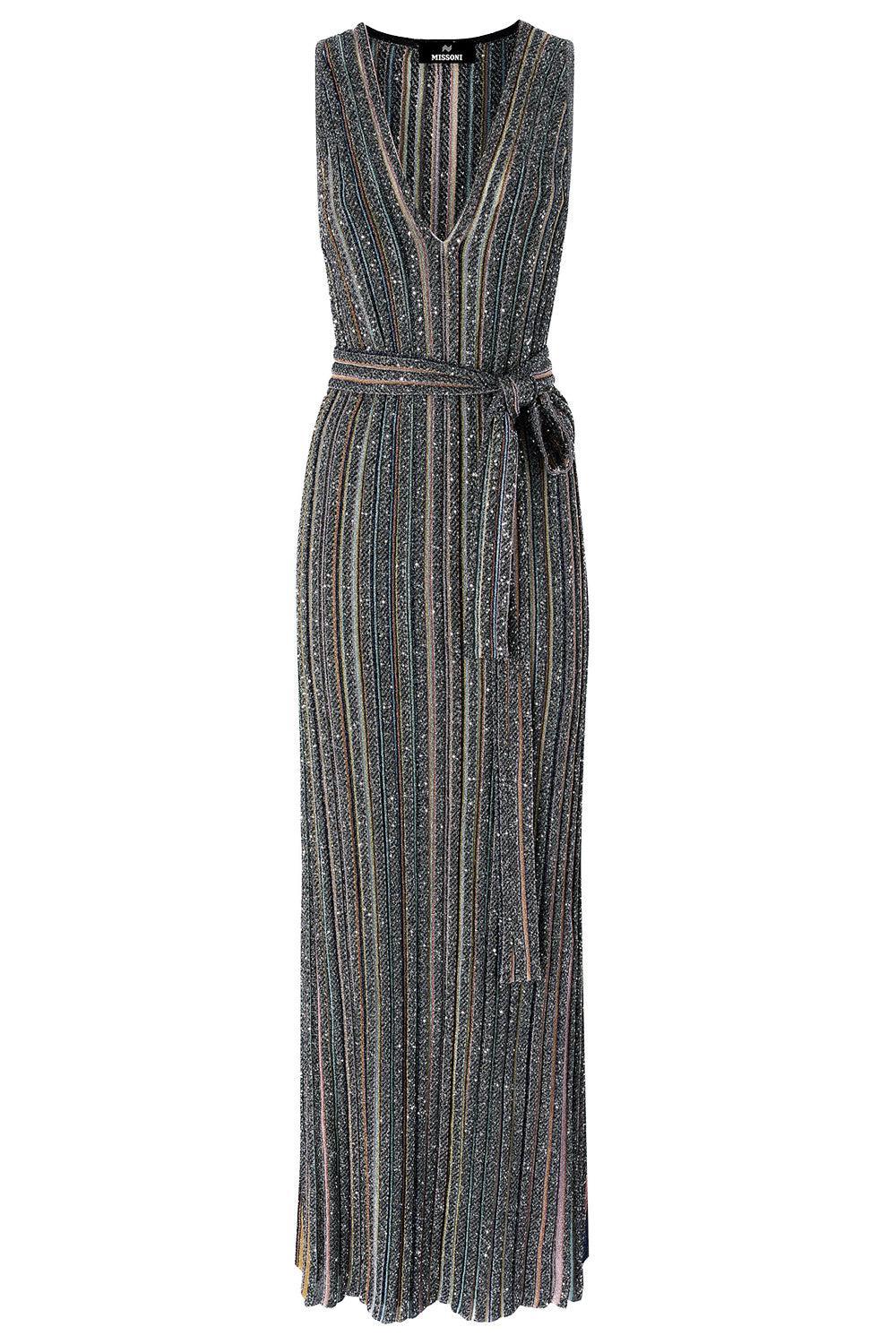  Sleeveless Long Knit Dress - Multicolor Black-GEOMETRC-40-CLOTHINGDRESSCOCKTAIL-MISSONI 