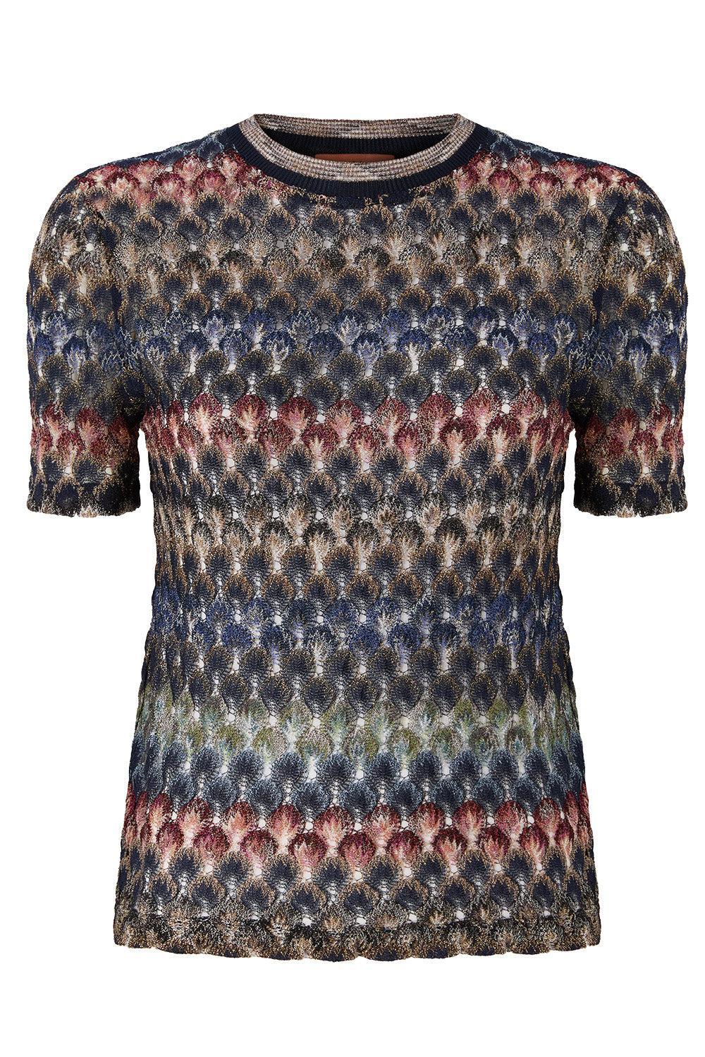 Short Sleeve Crew Neck Top - Multicolor Dark-GEOMETRC-40-CLOTHINGTOPKNITS-MISSONI