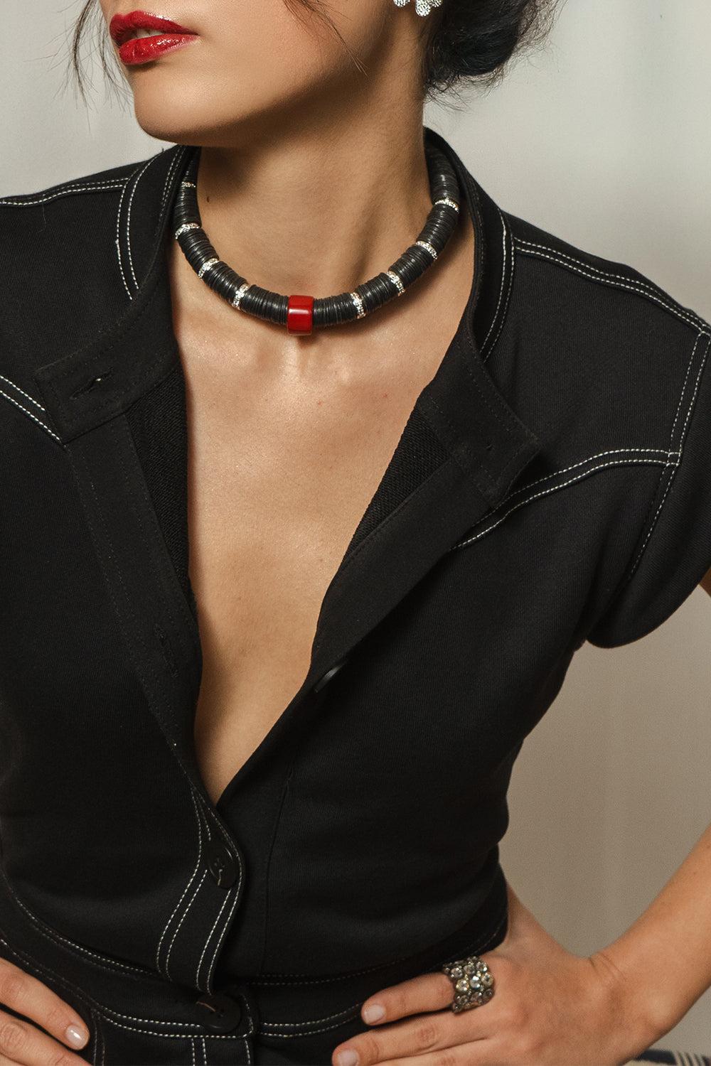 Jaipur Black Red Bamboo Coral Beaded Necklace-BLACK/RED-JEWELRYBOUTIQUENECKLACE O-HIJAS DE PUKA