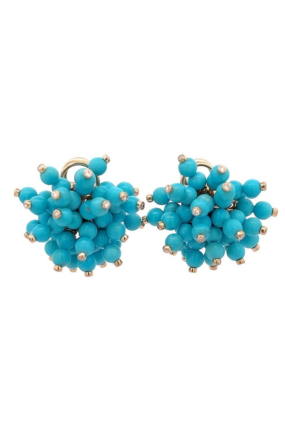 Sleeping Beauty Turquoise Diamond Frizzante Earrings-YELLOW GOLD-JEWELRYFINE JEWELEARRING-ALETTO BROTHERS