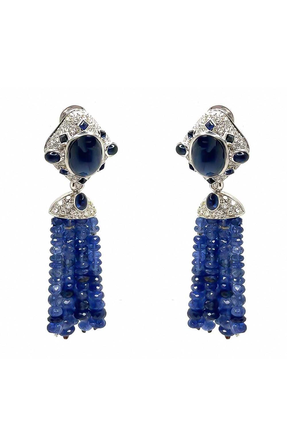 Blue Sapphire Diamond Beaded Necklace-WHITE GOLD-JEWELRYFINE JEWELEARRING-PIRANESI