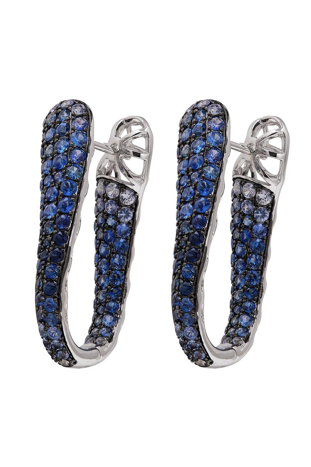 Blue Sapphire Ombre Wavy Hoop Earrings-WHITE GOLD-JEWELRYFINE JEWELEARRING-RUCHI NEW YORK