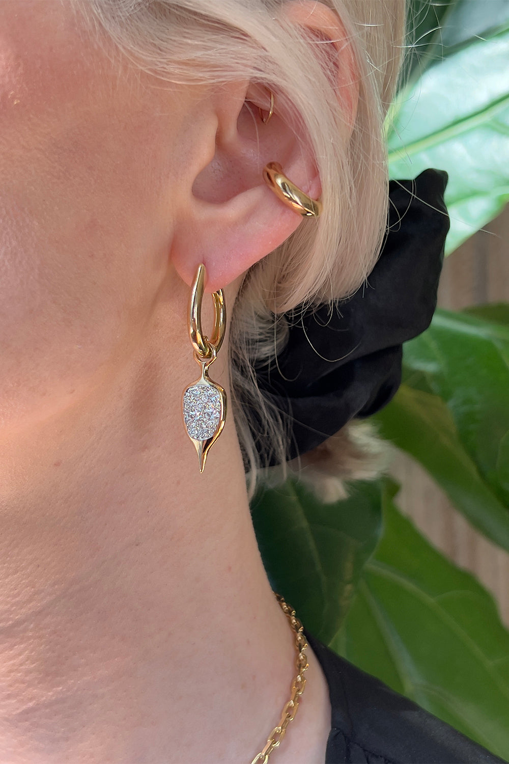 Diamond Thorn Carriage Huggie Earrings