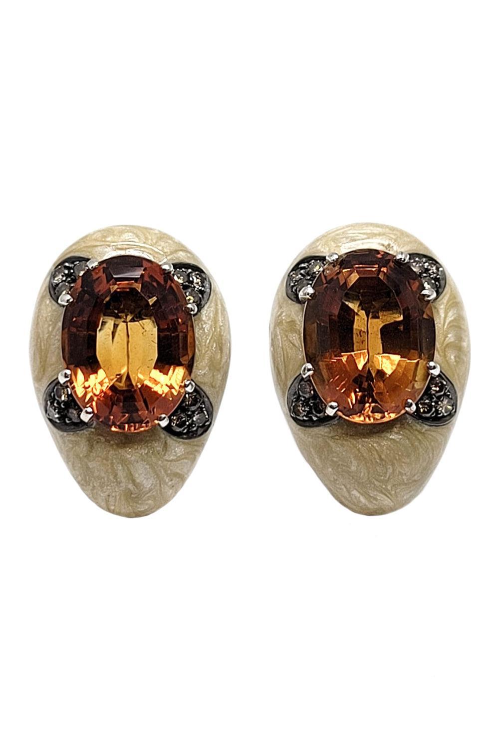 Diamond Citrine Oval Earrings-SILVER-JEWELRYFINE JEWELEARRING-ANDREOLI