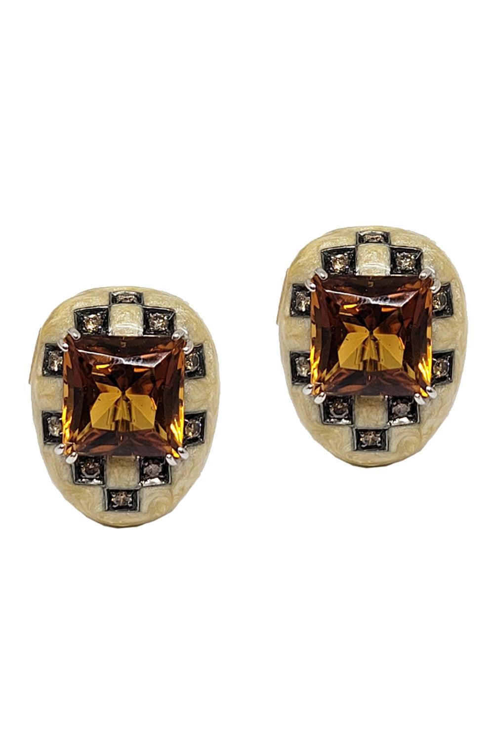 Diamond Citrine Square Earrings-SILVER-JEWELRYFINE JEWELEARRING-ANDREOLI