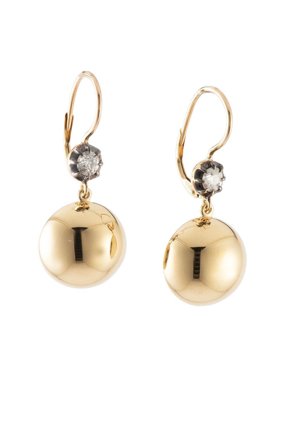 Diamond Old European Caviar Ball Earrings-YELLOW GOLD-JEWELRYFINE JEWELEARRING-SYLVA & CIE