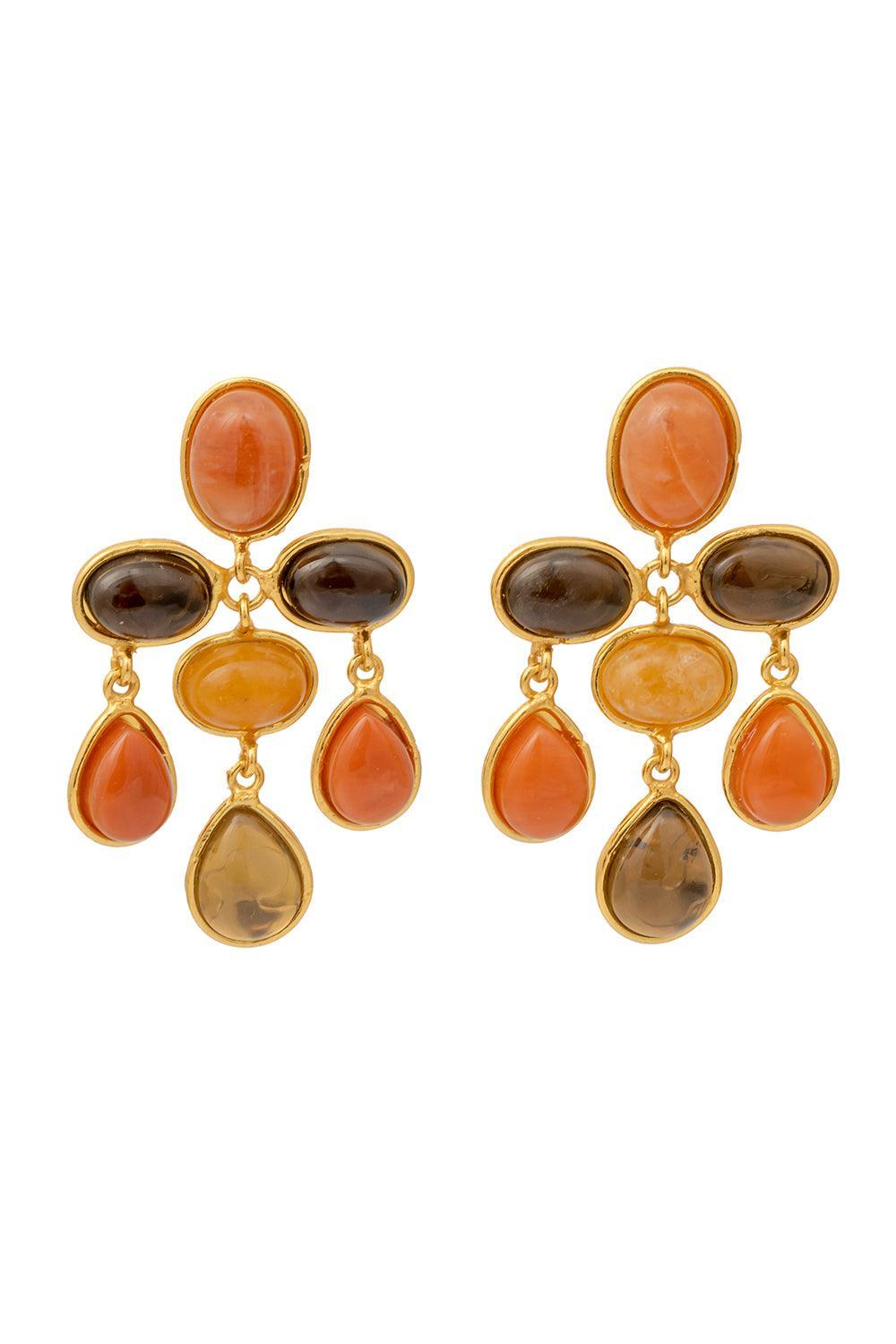 Brown Orange Multi Stone Earrings-YELLOW-JEWELRYBOUTIQUEEARRING-SYLVIA TOLEDANO