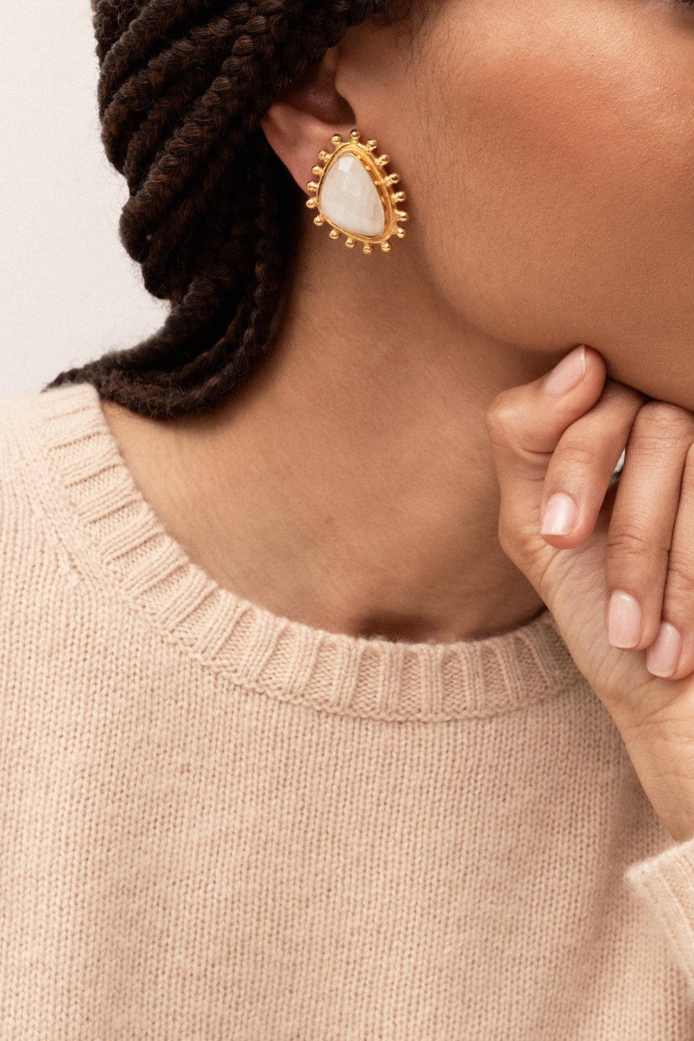 Moonstone Dot Earrings-YELLOW-JEWELRYBOUTIQUEEARRING-SYLVIA TOLEDANO