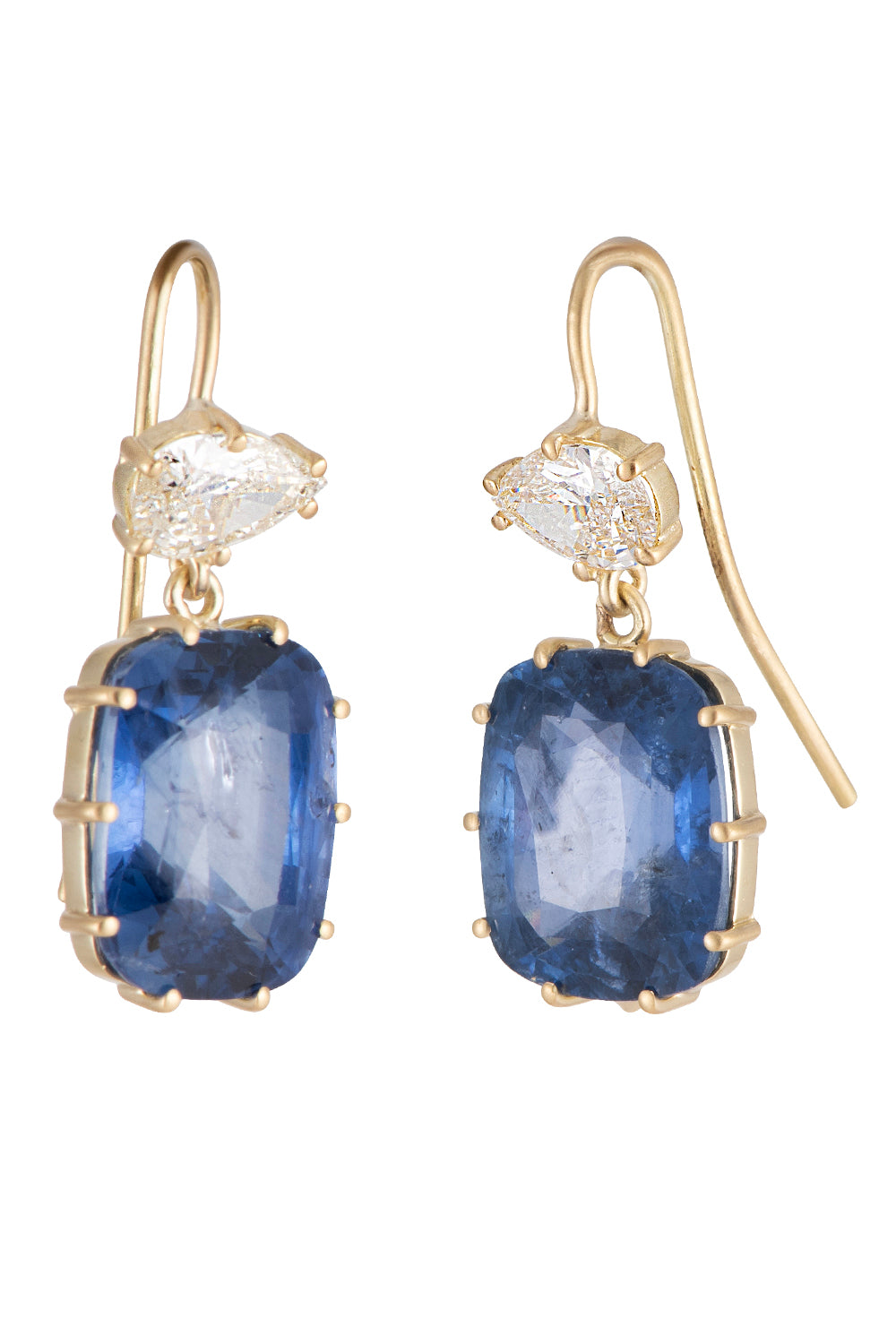 Blue Sapphire Diamond Pear Drop Earrings