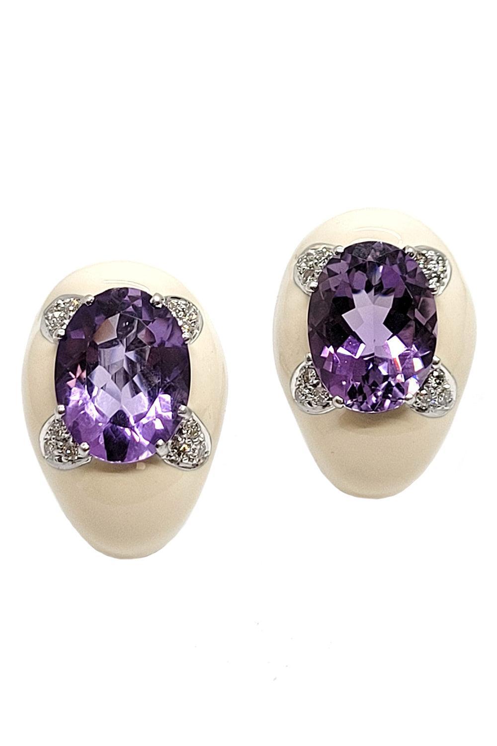 Diamond Amethyst White Oval Earrings-SILVER-JEWELRYFINE JEWELEARRING-ANDREOLI