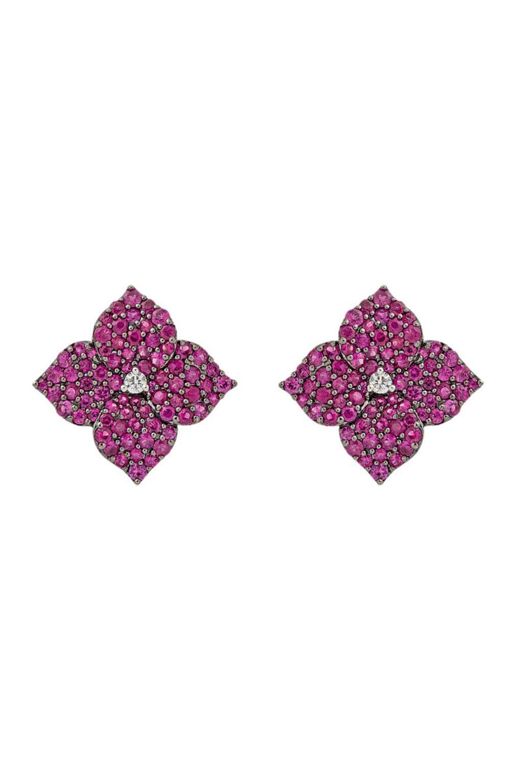 Deep Pink Sapphire Small Flower Earrings-ROSE GOLD-JEWELRYFINE JEWELEARRING-PIRANESI