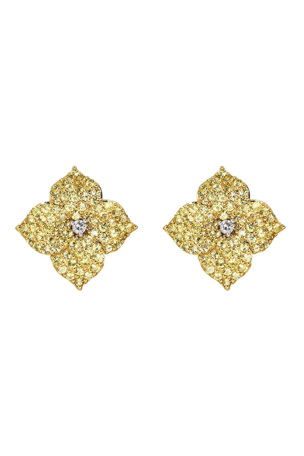 Yellow Sapphire Large Flower Earrings-YELLOW GOLD-JEWELRYFINE JEWELEARRING-PIRANESI