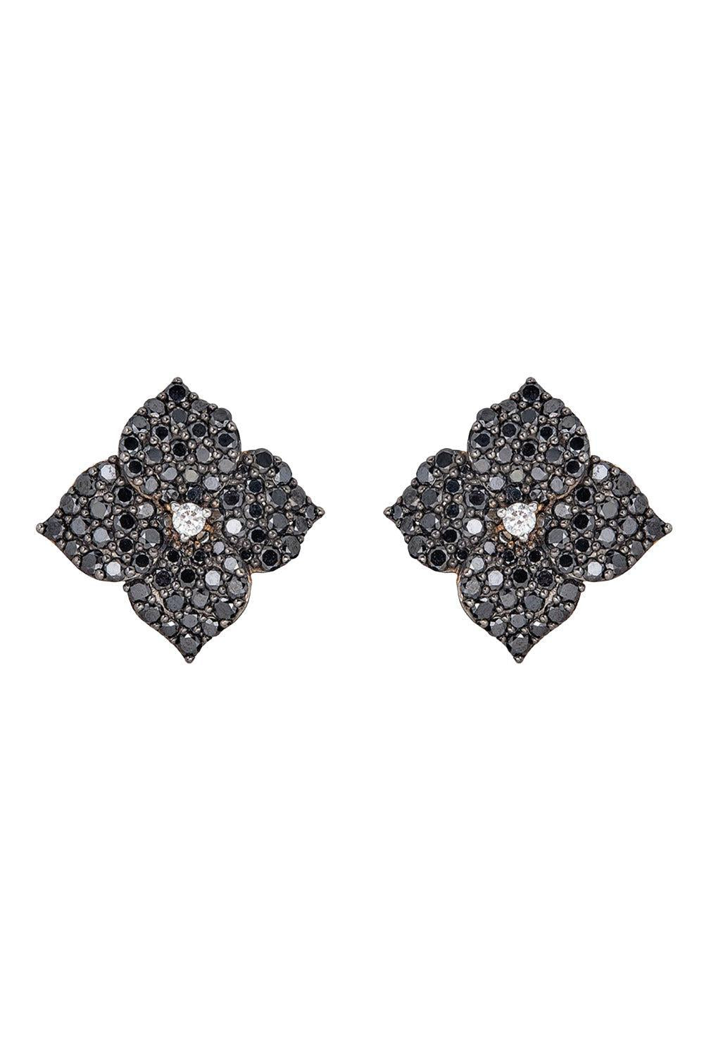 Black Diamond Large Flower Earrings-ROSE GOLD-JEWELRYFINE JEWELEARRING-PIRANESI