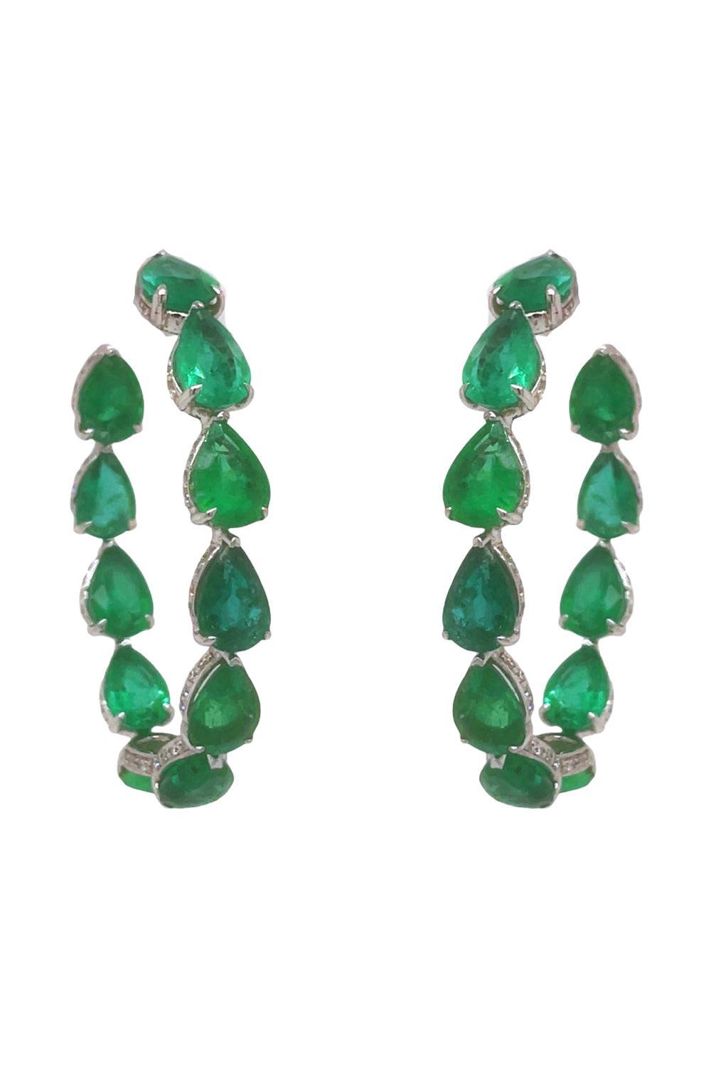 Emerald Diamond Hoop Earrings-WHITE GOLD-JEWELRYFINE JEWELEARRING-PIRANESI