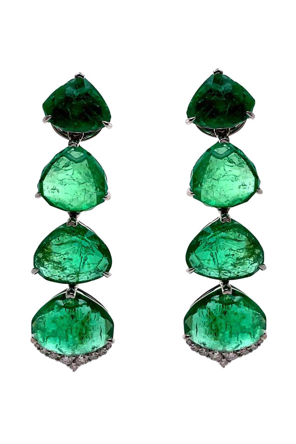 Emerald Diamond Drop Earrings-WHITE GOLD-JEWELRYFINE JEWELEARRING-PIRANESI