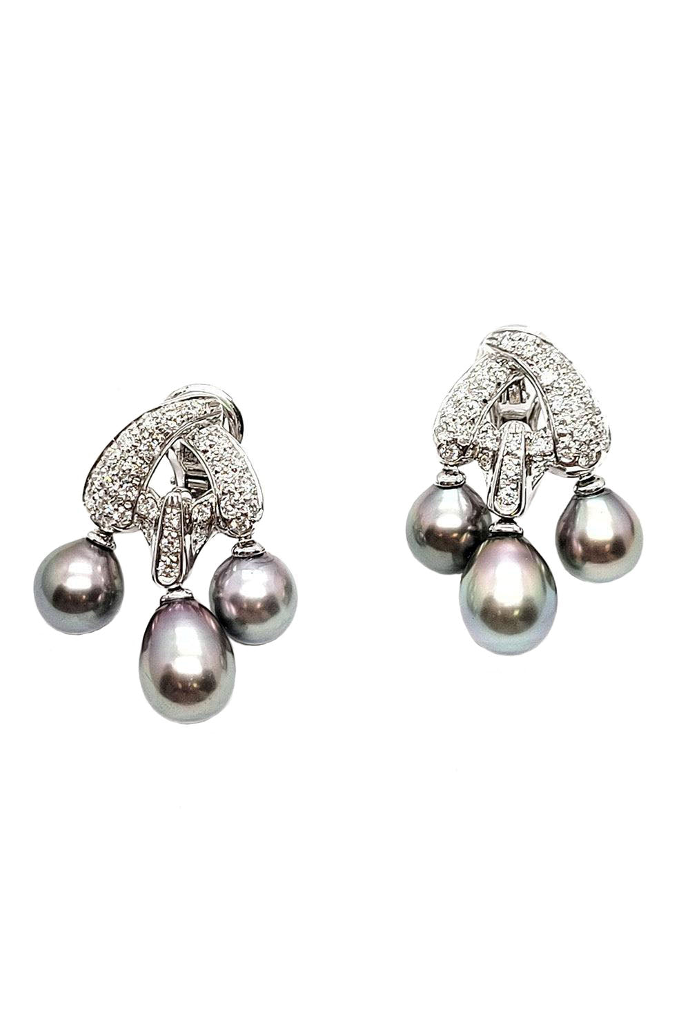 Three Pearl Diamond Earrings-WHITE GOLD-JEWELRYFINE JEWELEARRING-ANDREOLI