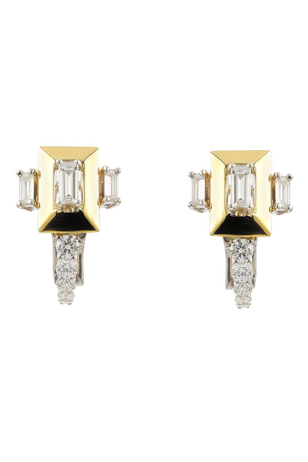 Diamond Baguette Golden Strada Earrings-YELLOW GOLD-JEWELRYFINE JEWELEARRING-YEPREM JEWELLERY