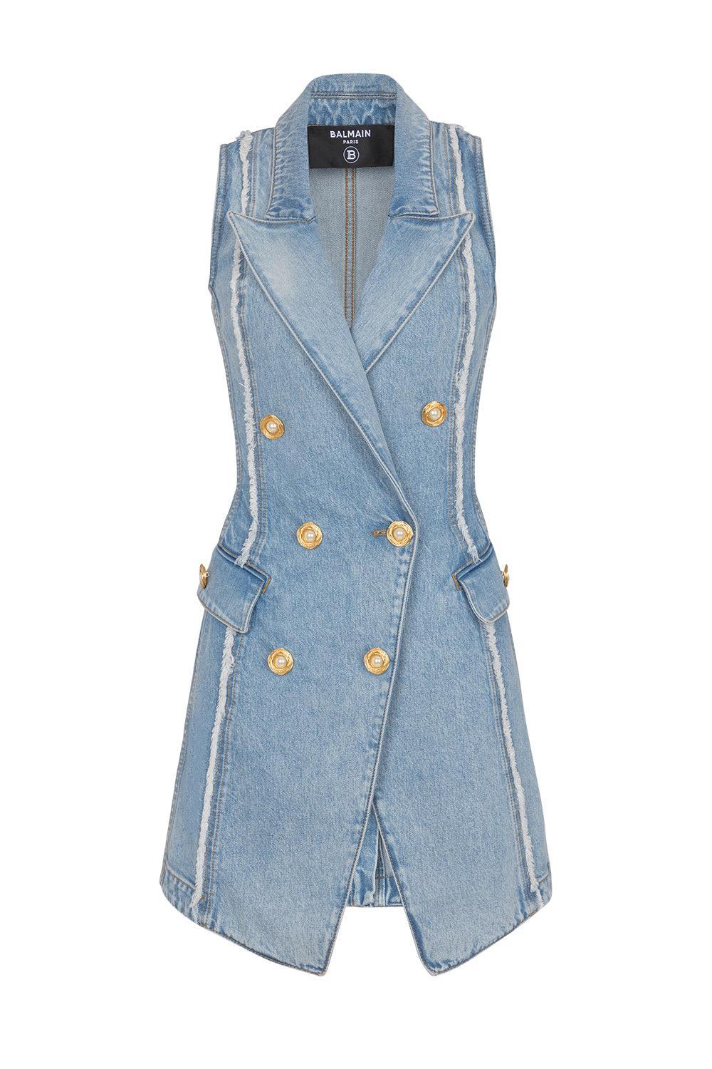 Raw Edge Denim Short Dress-BLJNCLAI-34-CLOTHINGDRESSCASUAL-BALMAIN