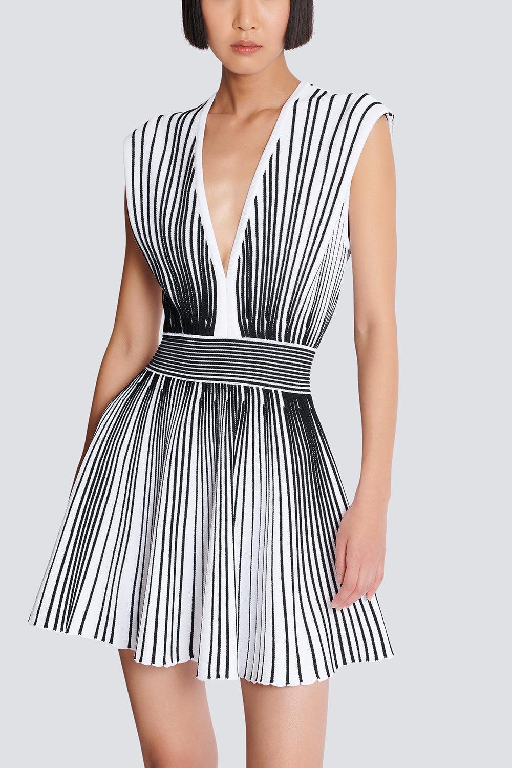 Short Sleeve V-Neck Short Dress-BLNCNOIR-34-CLOTHINGDRESSCOCKTAIL-BALMAIN