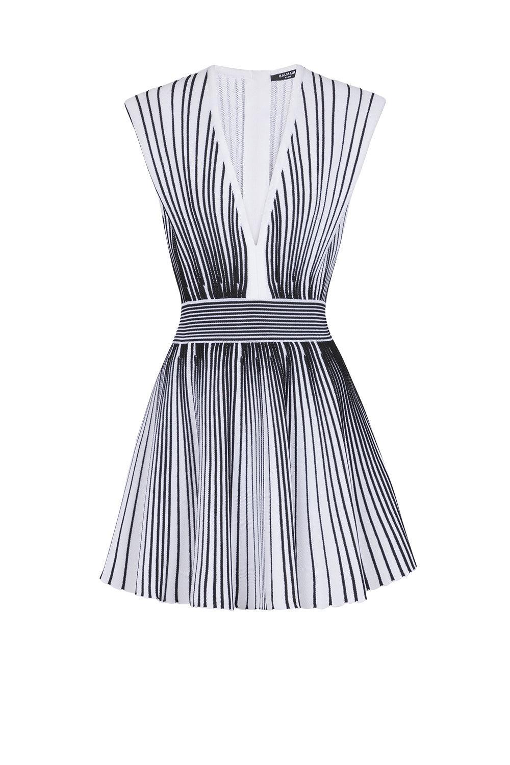 Short Sleeve V-Neck Short Dress-BLNCNOIR-34-CLOTHINGDRESSCOCKTAIL-BALMAIN