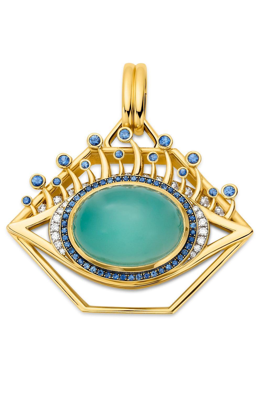 Turquoise Sapphire Diamond Eye Pendant-YELLOW GOLD-JEWELRYFINE JEWELPENDANT-EDINA KISS