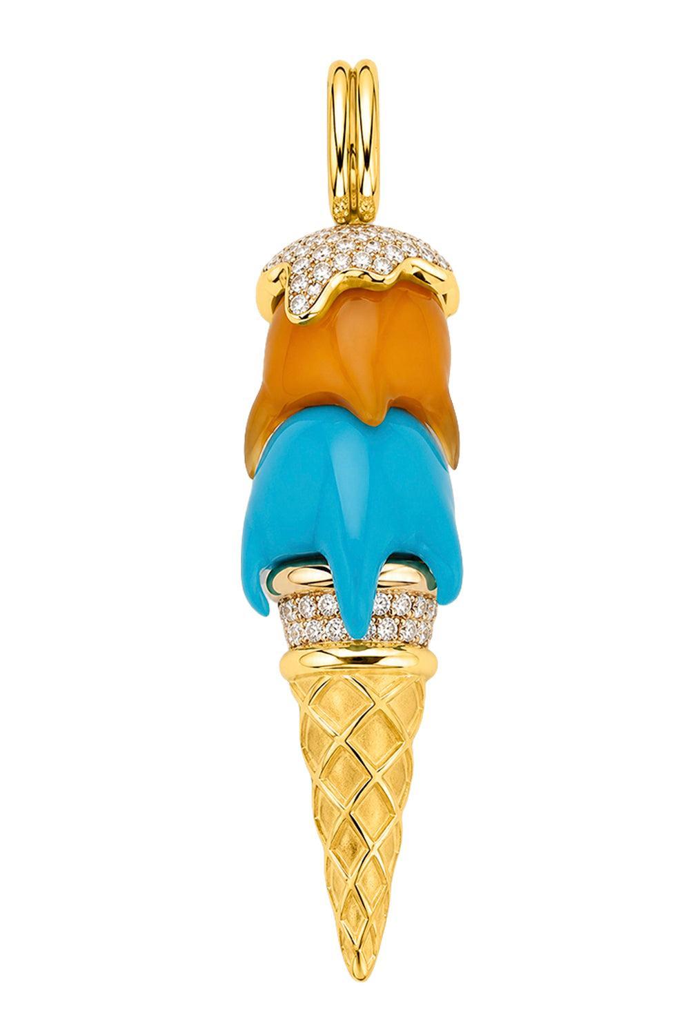 Chalcedony Turquoise Diamond Cone Pendant-YELLOW GOLD-JEWELRYFINE JEWELPENDANT-EDINA KISS
