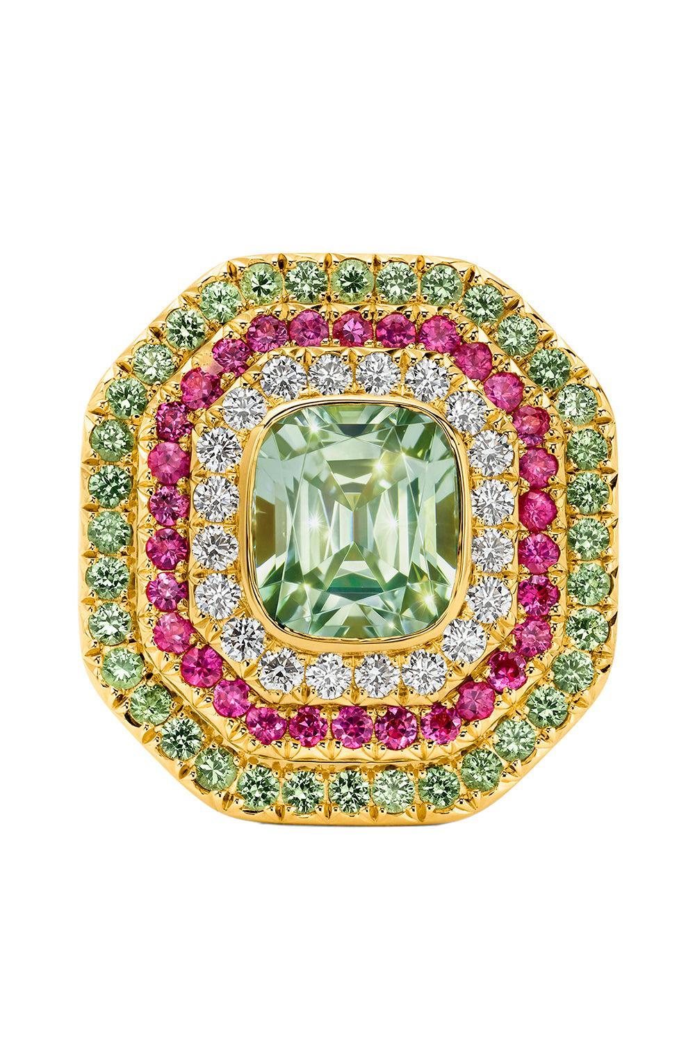 Mint Tourmaline Sapphire Cushion Gemstone Ring-YELLOW GOLD-7-JEWELRYFINE JEWELRING-EDINA KISS