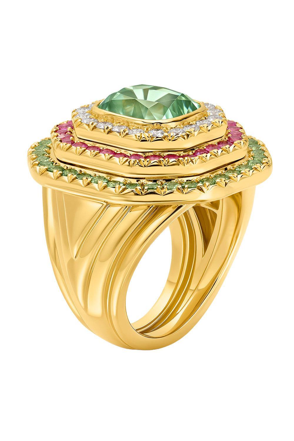 Mint Tourmaline Sapphire Cushion Gemstone Ring-YELLOW GOLD-7-JEWELRYFINE JEWELRING-EDINA KISS