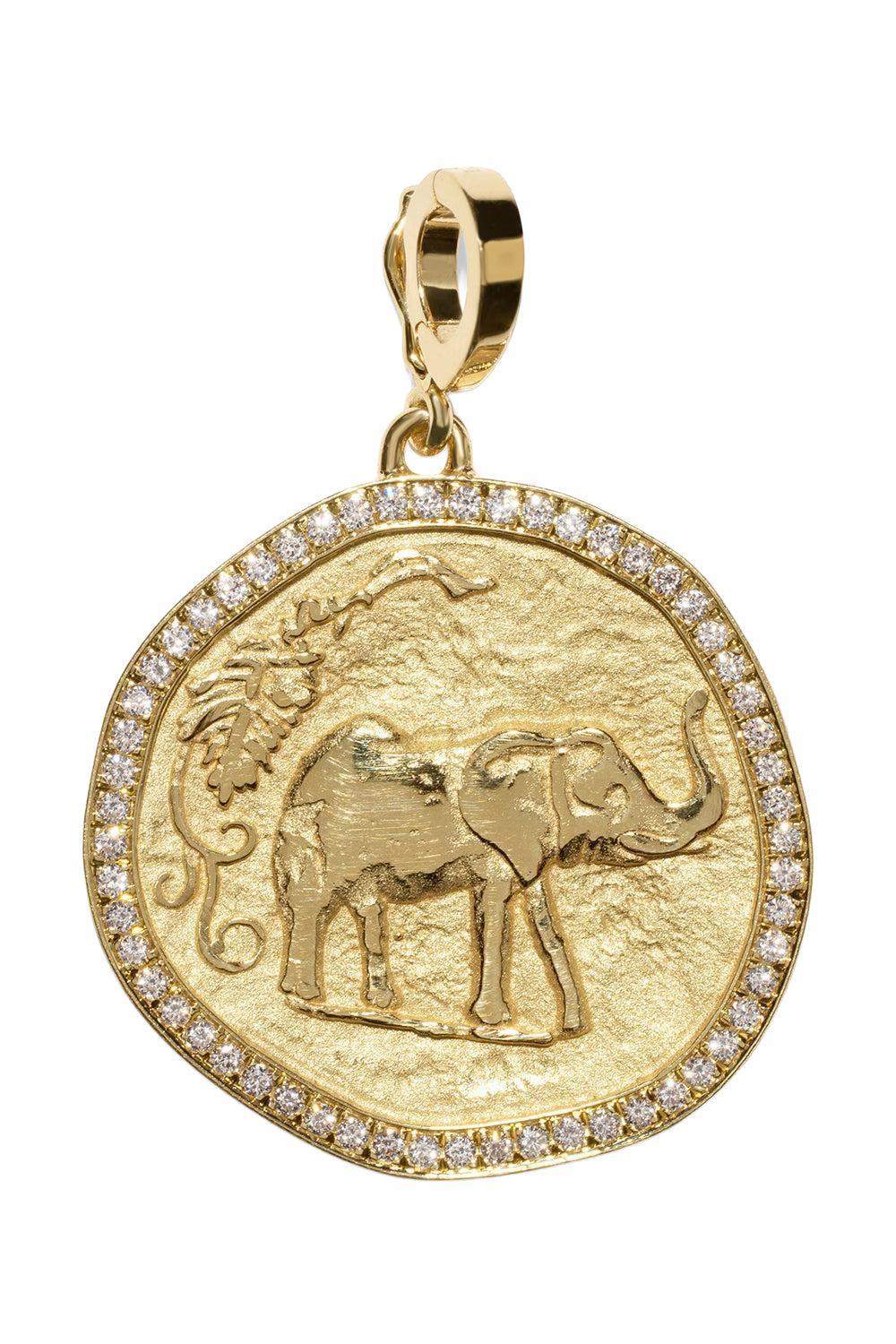 Diamond Border Elefante Large Coin Charm-YELLOW GOLD-JEWELRYFINE JEWELPENDANT-AZLEE