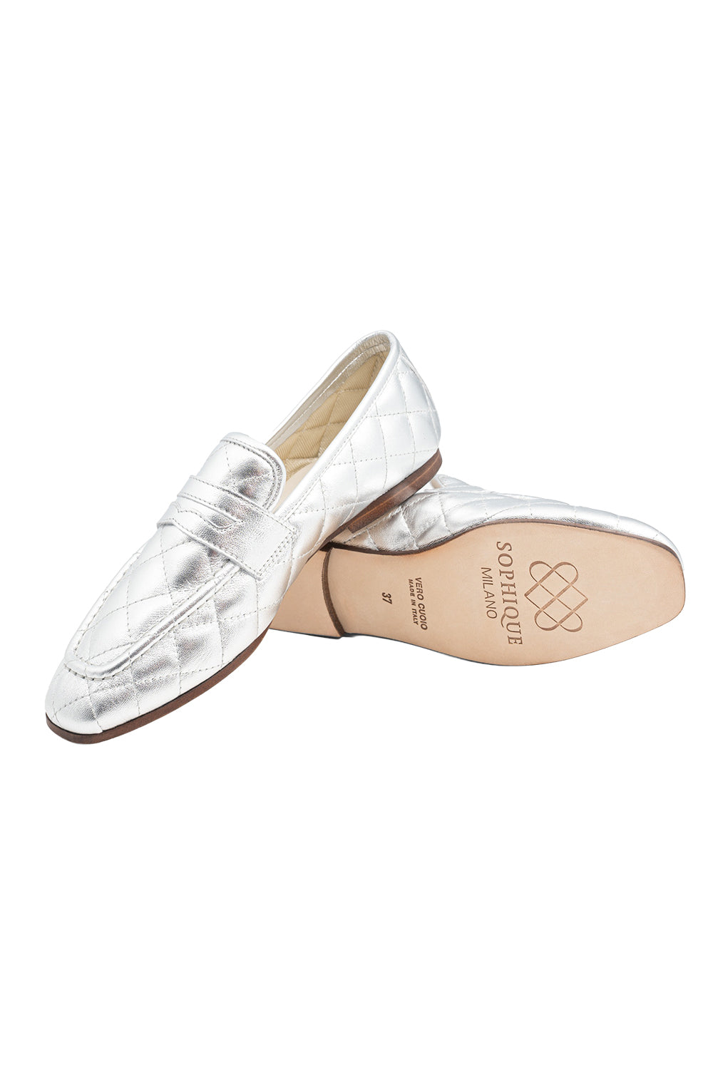 Essenziale Quilted Loafer - Silver-SILVER-36-SHOEFLAT SHOE-SOPHIQUE