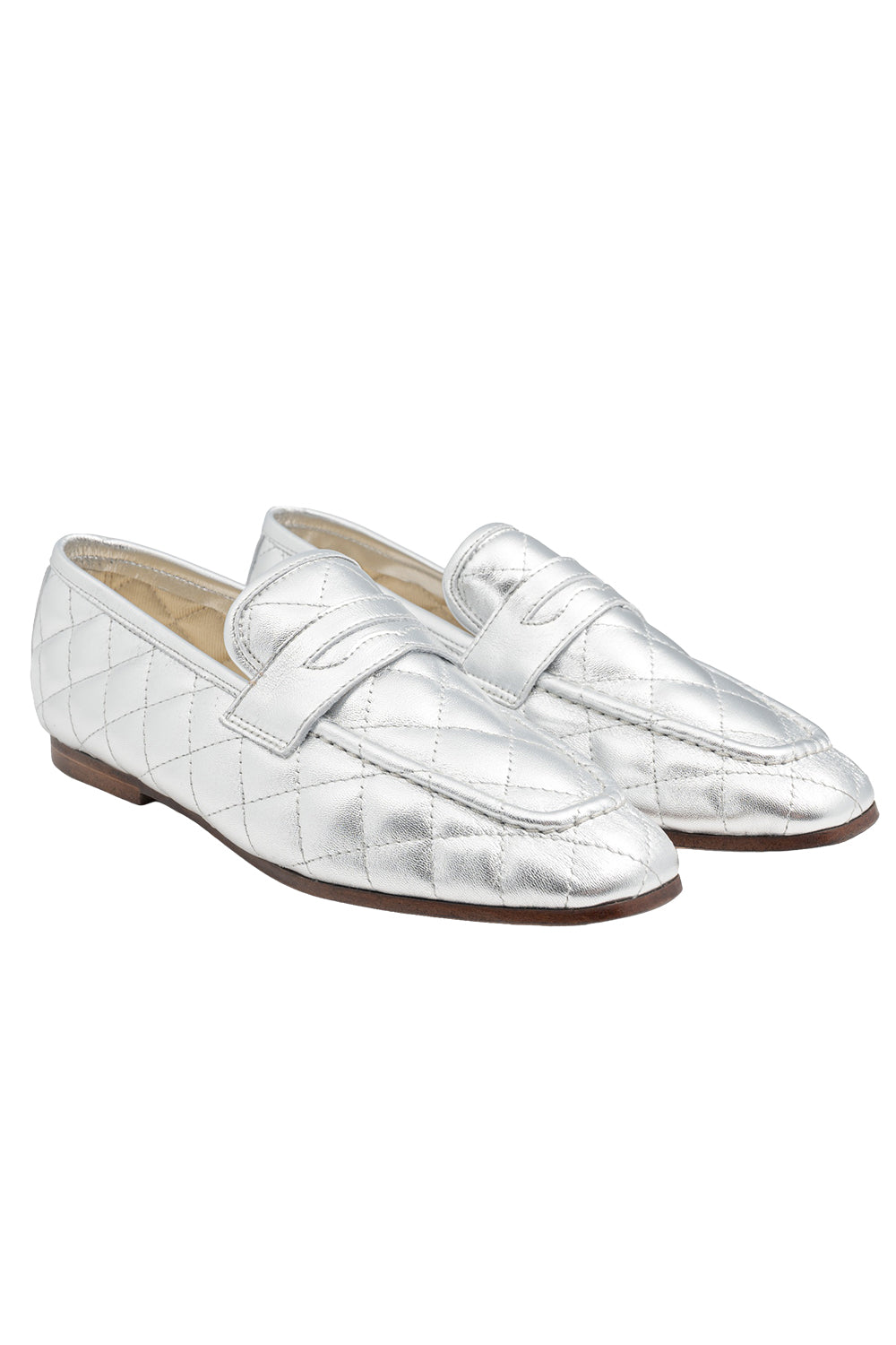 Essenziale Quilted Loafer - Silver-SILVER-36-SHOEFLAT SHOE-SOPHIQUE