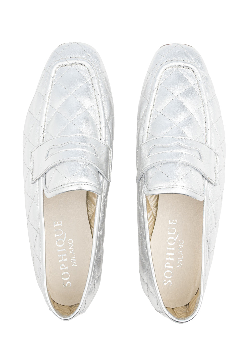 Essenziale Quilted Loafer - Silver-SILVER-36-SHOEFLAT SHOE-SOPHIQUE