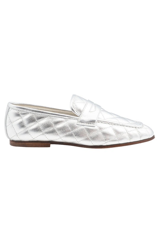 Essenziale Quilted Loafer - Silver-SILVER-36-SHOEFLAT SHOE-SOPHIQUE