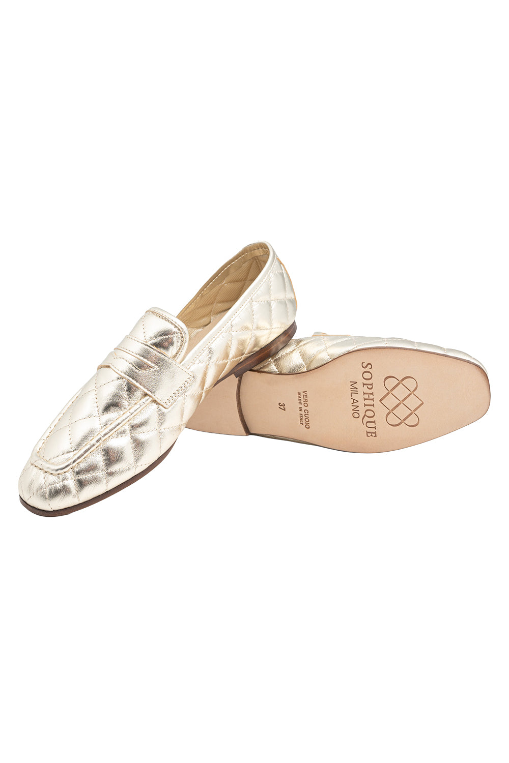  Essenziale Quilted Loafer - Gold-GOLD-36-SHOEFLAT SHOE-SOPHIQUE 