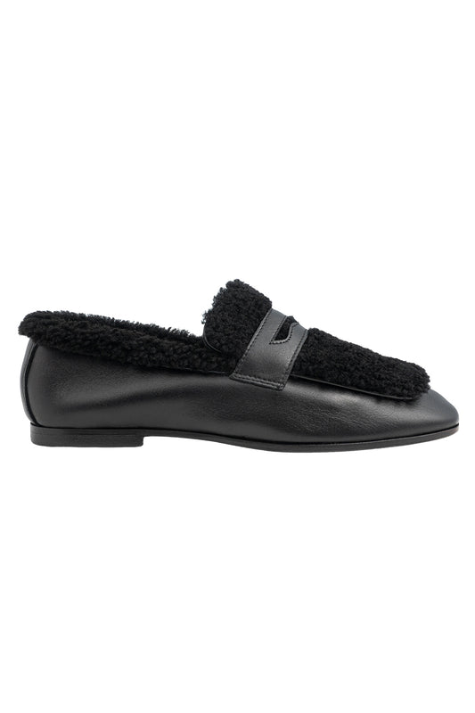 Essenziale Shearling Loafer - Black-BLACK-36-SHOEFLAT SHOE-SOPHIQUE
