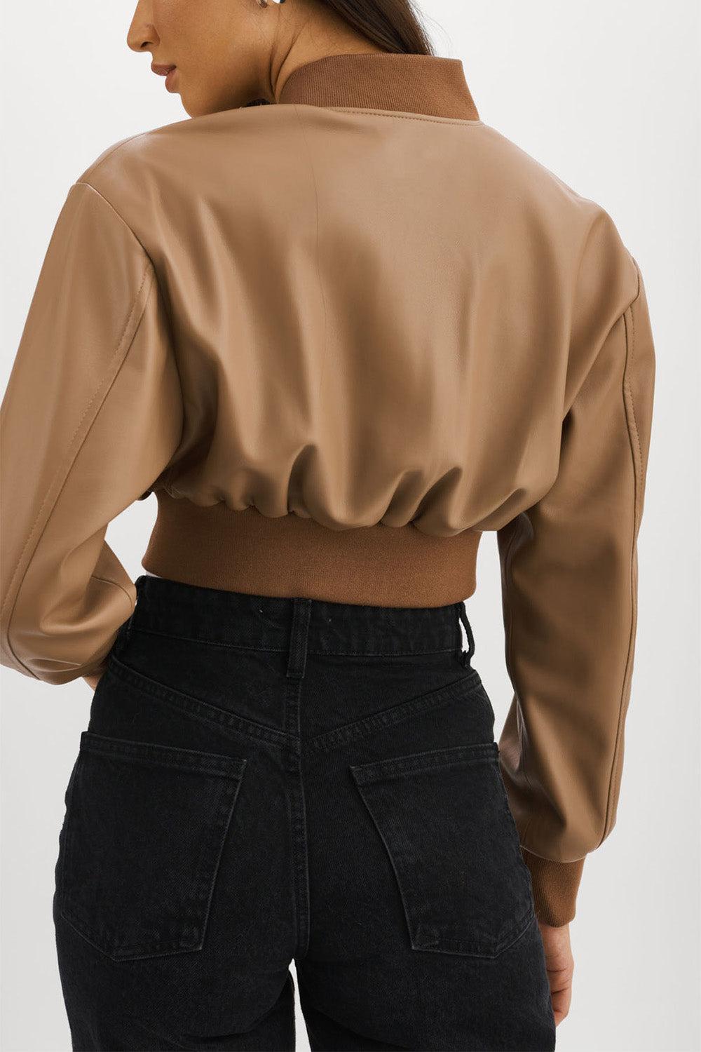 Evelin Crop Zip Jacket - Mocha-BROWN-XS-CLOTHINGJACKETCASUAL-LAMARQUE