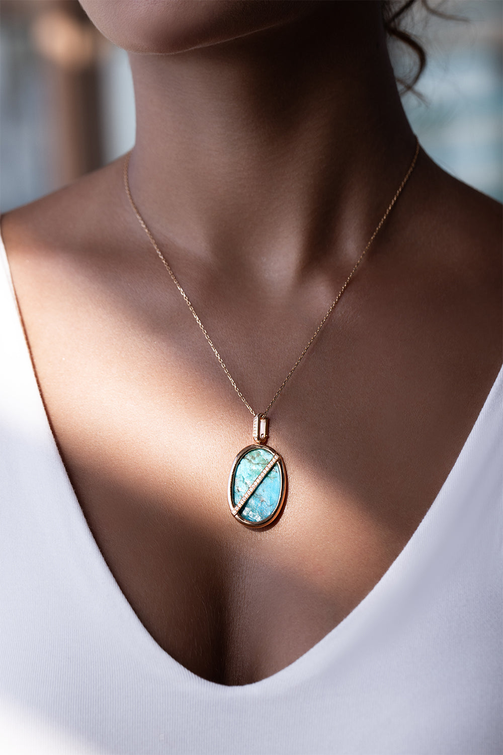 Turquoise Diamond Oval Elemental Necklace