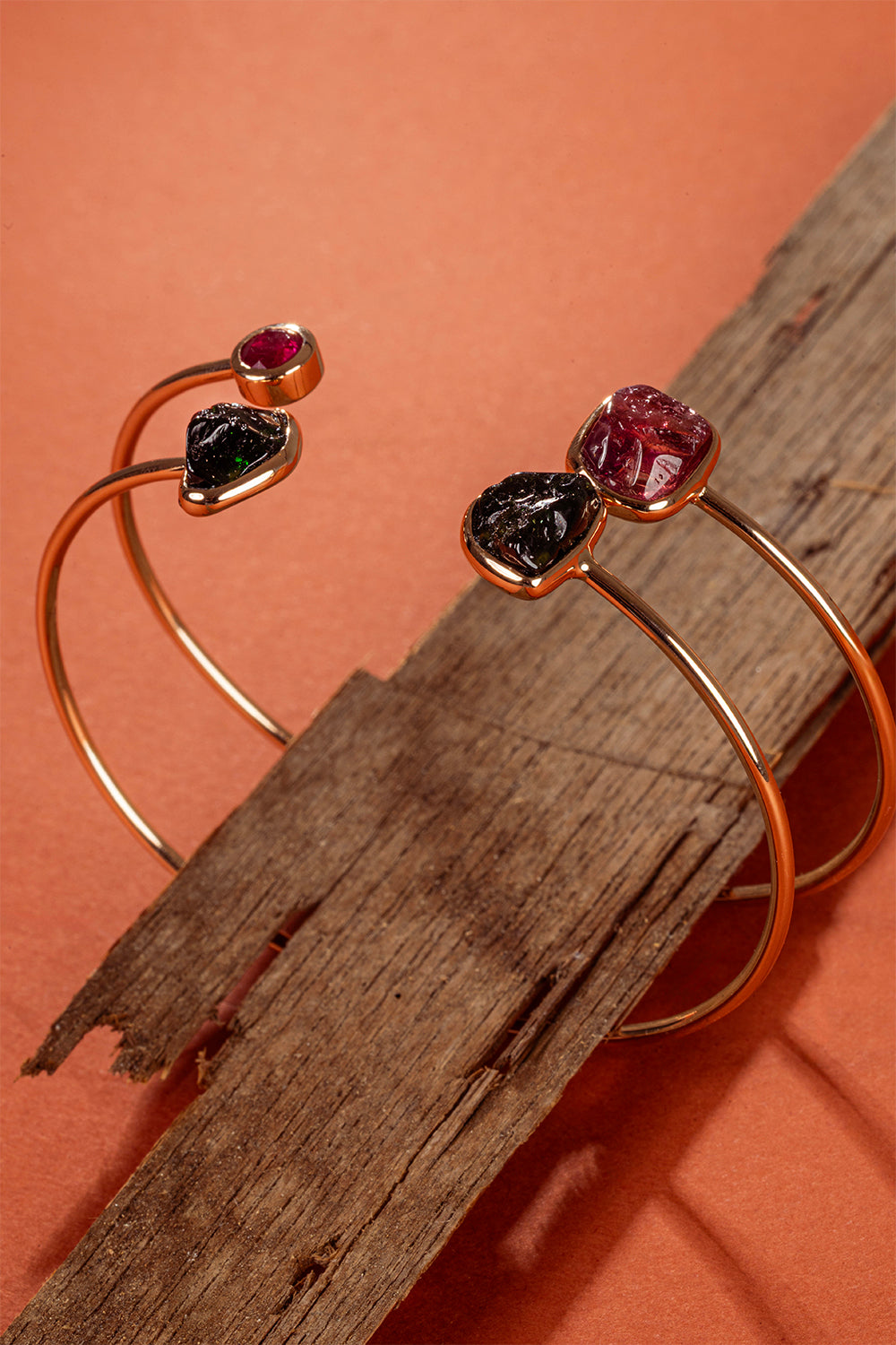 Pink Sapphire Tourmaline Elemental Cuff Bracelet