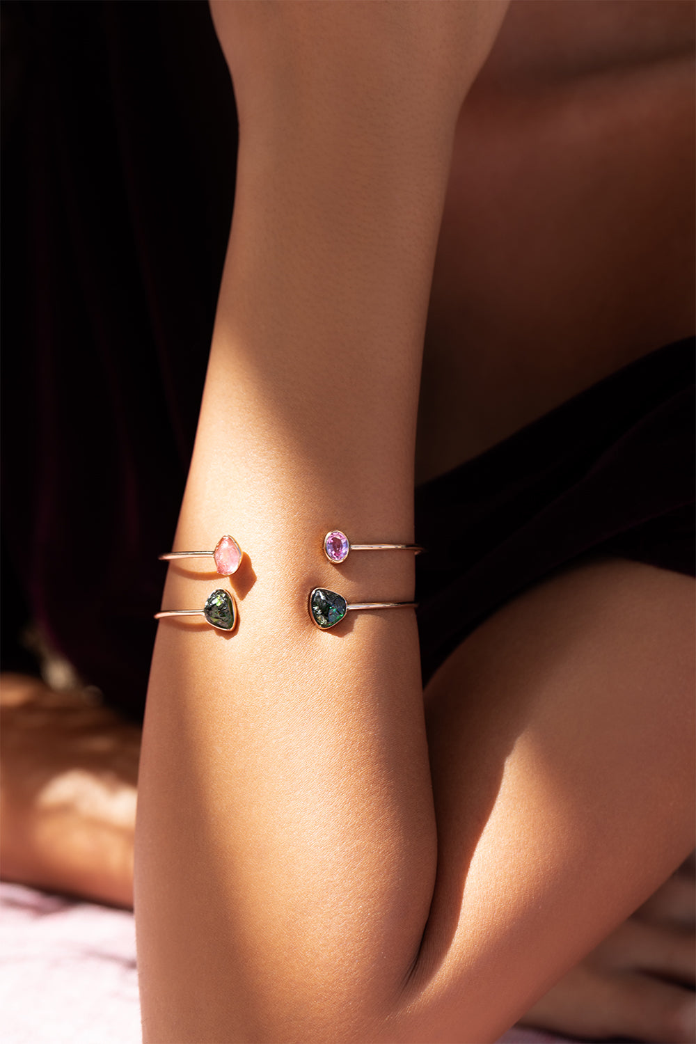 Pink Sapphire Tourmaline Elemental Cuff Bracelet