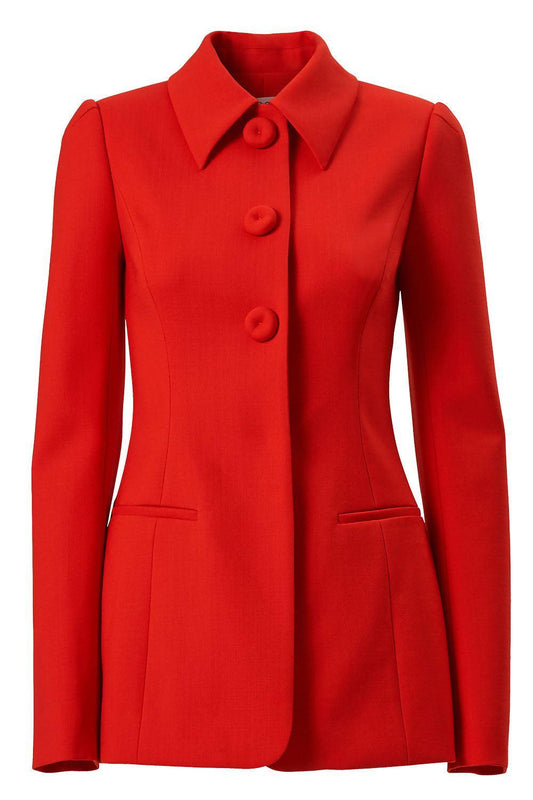 Long Sleeve Collared Jacket-RED-2-CLOTHINGJACKETBLAZERS-CAROLINA HERRERA