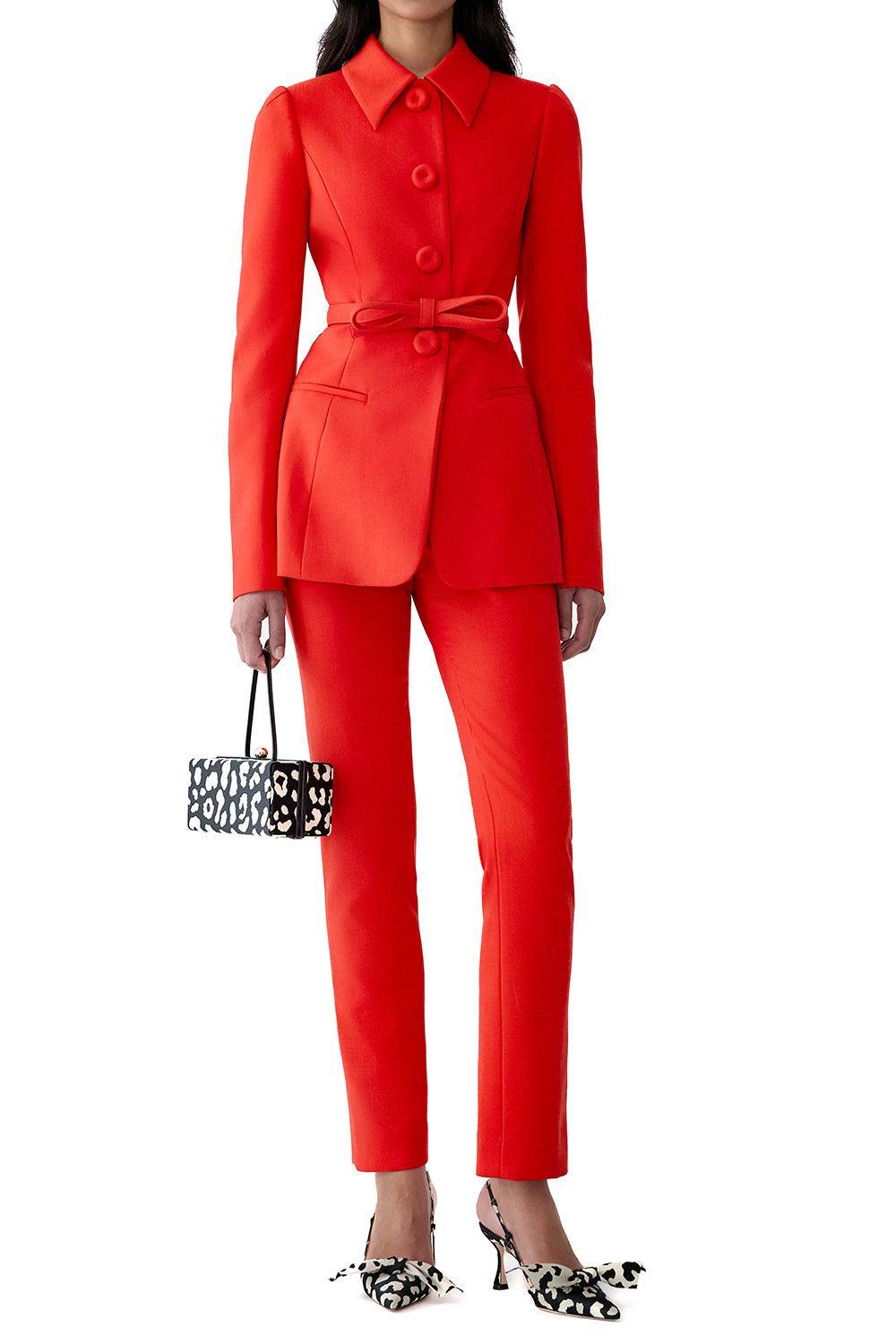 Long Sleeve Collared Jacket-RED-2-CLOTHINGJACKETBLAZERS-CAROLINA HERRERA