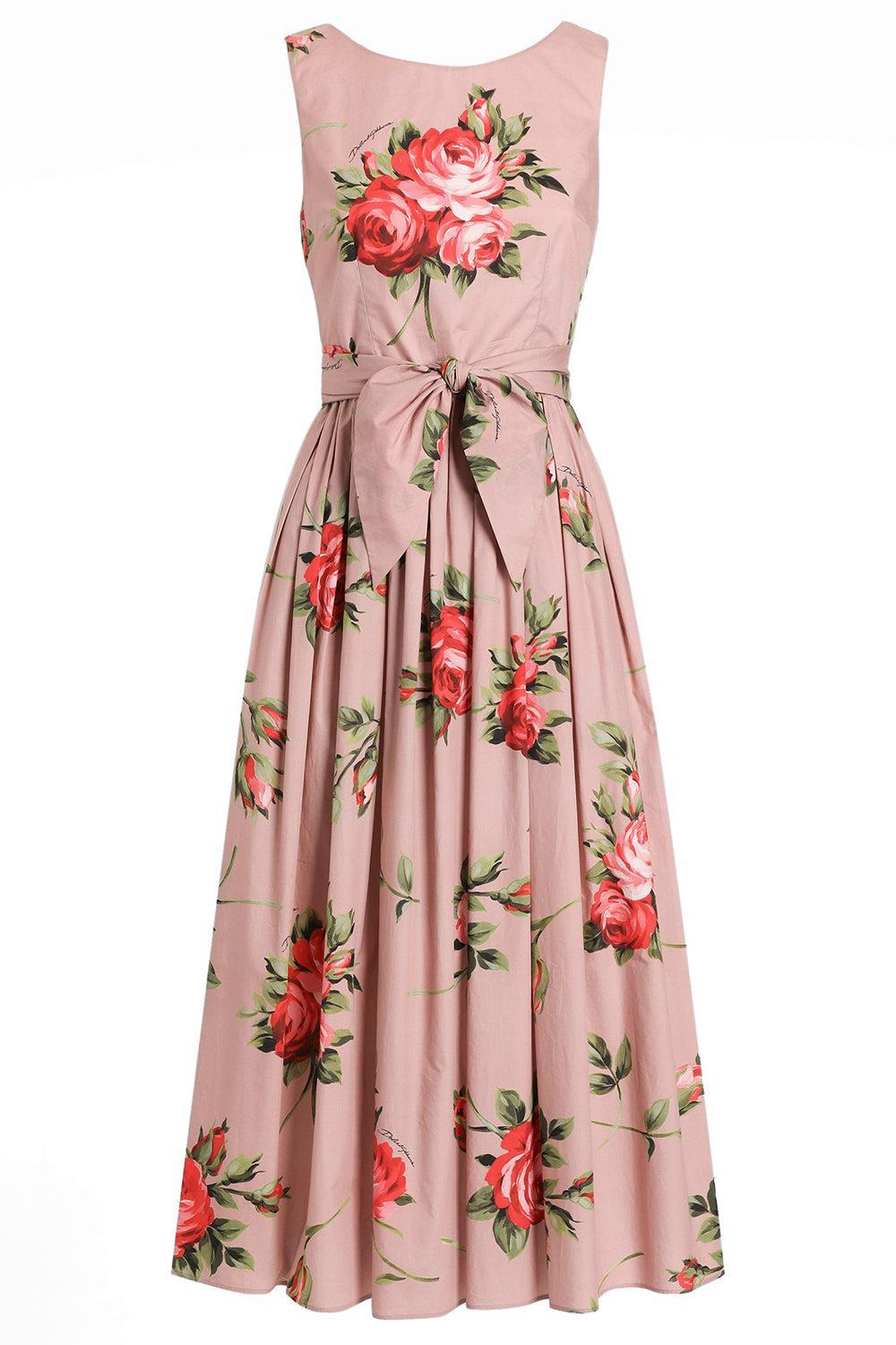 Tie Waist Floral Dress-FLORAL-40-CLOTHINGDRESSCASUAL-DOLCE & GABBANA
